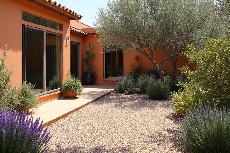 El patio después de la transformación, con un diseño mediterráneo.